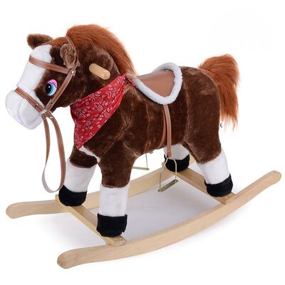 Le cheval de basculage mignon d'enfants joue grand léger mené par queue mobile saine de bouche