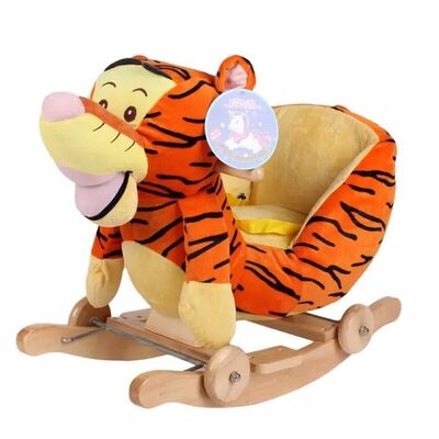 Le bébé mignon mignon de Brown joue la chaise animale de basculage de bébé de peluche de tigre