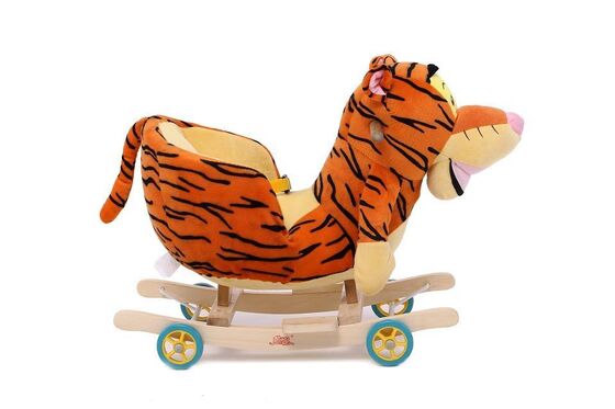 Le bébé mignon mignon de Brown joue la chaise animale de basculage de bébé de peluche de tigre