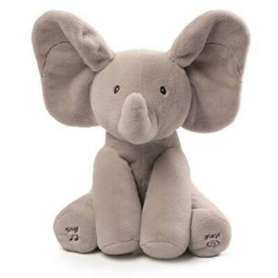 Coup d'oeil gris jouets d'une peluche de musique de huer, jouet bourré électronique d'éléphant