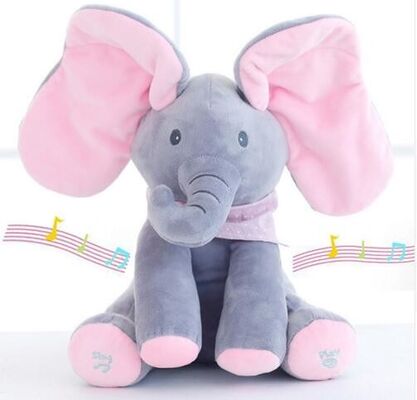 Coup d'oeil gris jouets d'une peluche de musique de huer, jouet bourré électronique d'éléphant