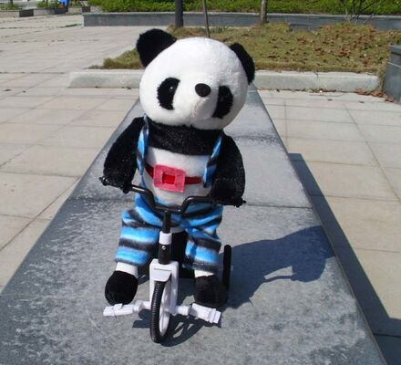 Jouets musicaux de peluche de coton de 100% pp, jouet mou de panda animal électronique de bicyclette