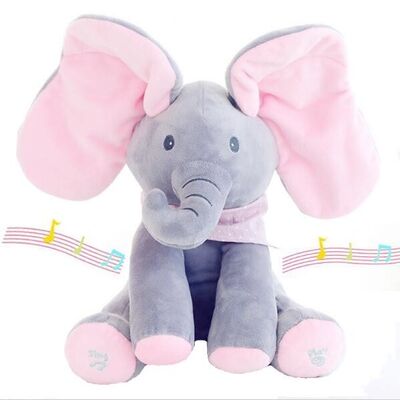 Coup d'oeil musical jouets câlins d'une peluche de bébé électrique de cache-cache de jeu d'éléphant de huer