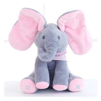 Coup d'oeil musical jouets câlins d'une peluche de bébé électrique de cache-cache de jeu d'éléphant de huer