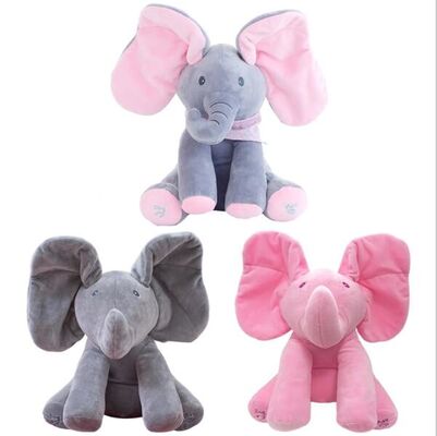 Coup d'oeil musical jouets câlins d'une peluche de bébé électrique de cache-cache de jeu d'éléphant de huer