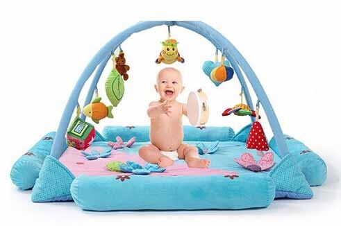 Plancher mou personnalisé de mousse de jardin de bébé bleu de gymnases heureux de jeu