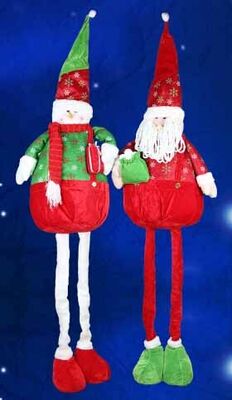 La grands poupée et bonhomme de neige de Santa avec des vacances de Noël de jambe de Streaching pour célèbrent la partie