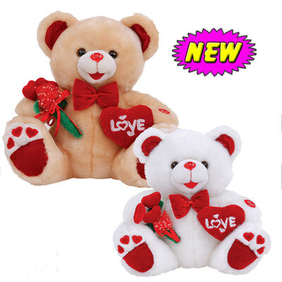 ours de nounours de jour de valentines 12inch avec la fleur et les jouets de poussée bourrés par coeur pour la célébration