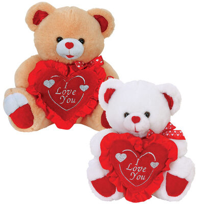 Ours de nounours mignon de jour de valentines avec les jouets de poussée bourrés par coeur de fleur