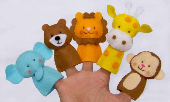 Marionnettes drôles de doigt de feutre d'animal sauvage, marionnettes mignonnes de doigt de singe