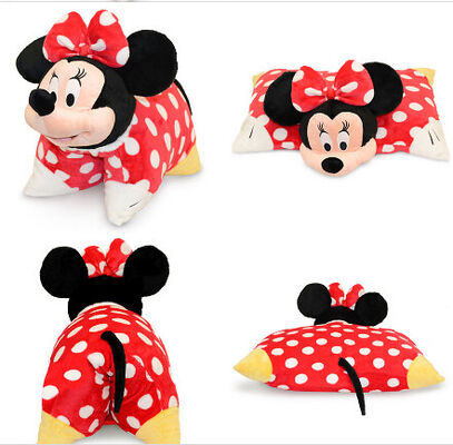 Bel oreiller rouge d'enfant en bas âge de Disney Minnie Mouse avec la tête de Minnie de peluche