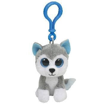 Jouet enroué Keychain, blanc de peluche de peluche de chien gris/blanc/riz