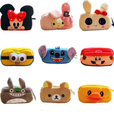 Poche de crayon de peluche de bande dessinée de Disney, poche animale de crayon de tirette