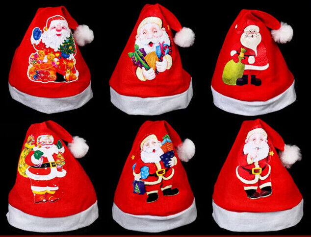 Chapeau rouge de Noël pour le chapeau de peluche de cadeau pour la fête de Noël, imprimant le père noël