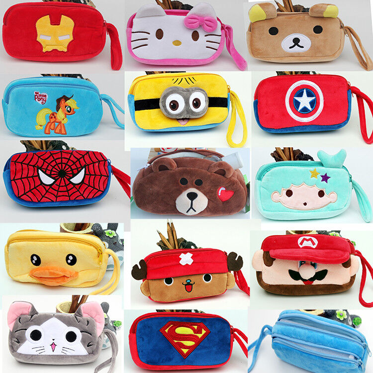 Personnages de dessin animé de mode rouges et trousse d'écolier bleue de poche de crayon de peluche pour des cadeaux de promotion