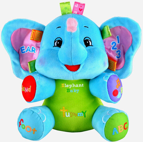 Jouets mignons parlants de peluche de bébé d'éléphant bleu avec des animaux de musique pour l'étude de bébé